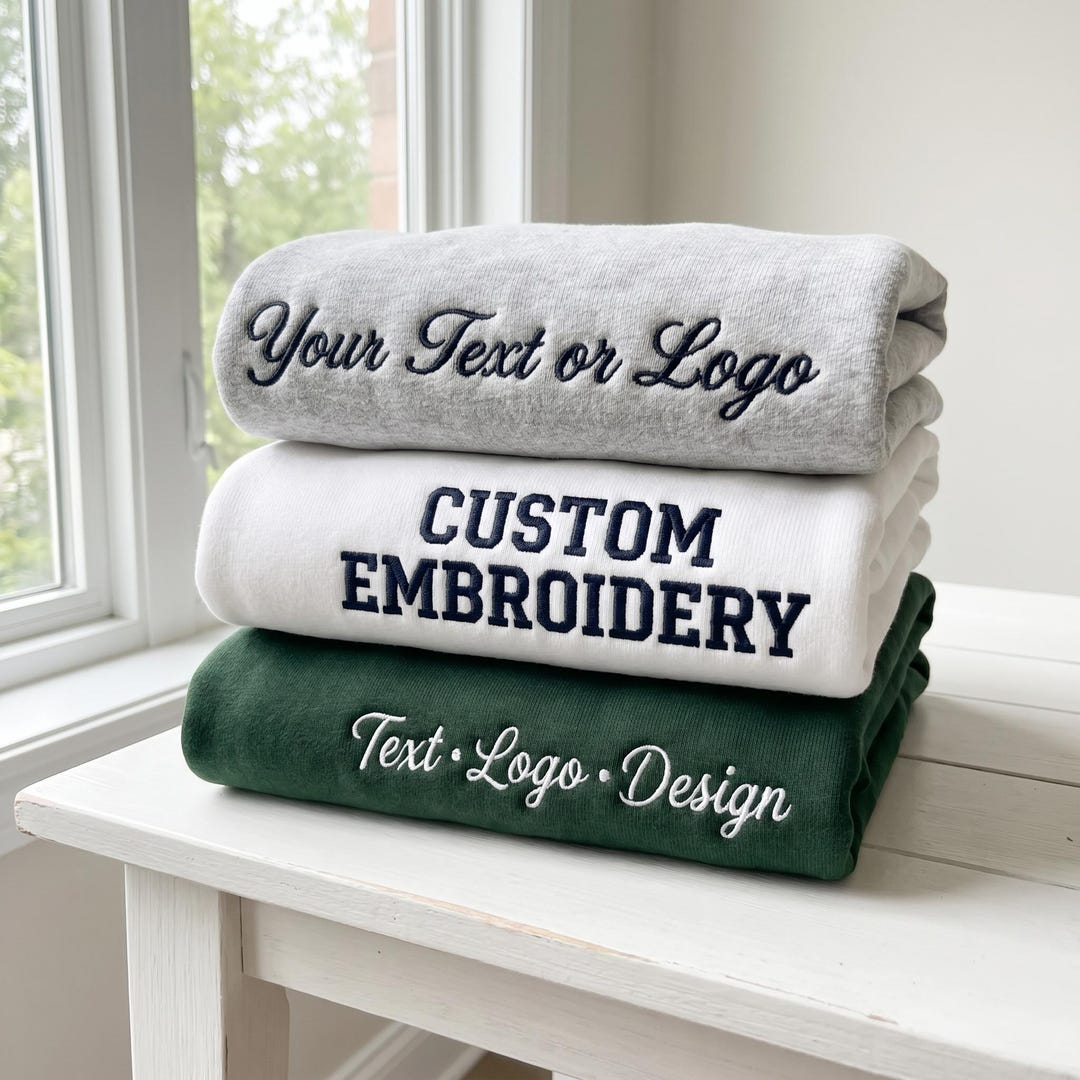 Sweatshirts Embroidery Custom - Personalized Your Text Logo Sweatshirt - Minimalist Annive