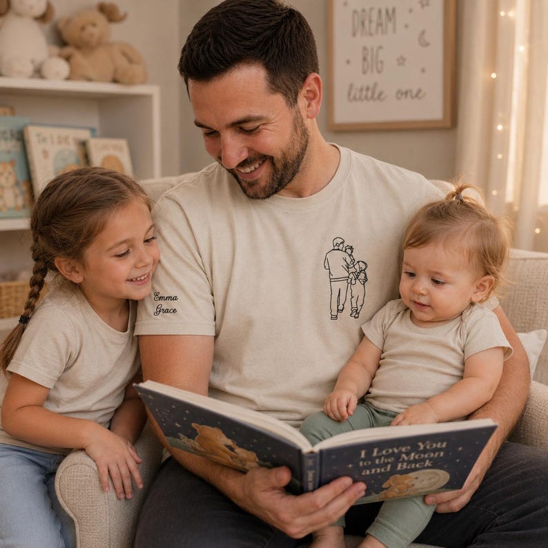 Camiseta com retrato bordado do pai, Camiseta com foto do pai, Camiseta para o Dia dos Pais, Camisetas personalizadas com fotos para o Dia dos Pais, Presentes personalizados para novos papais imagem 9
