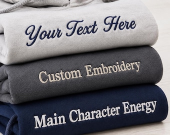 Sudadera con capucha bordada personalizada con texto - Sudadera con nombre o frase personalizada - Crea tu propio suéter - Regalo de cumpleaños, aniversario o boda