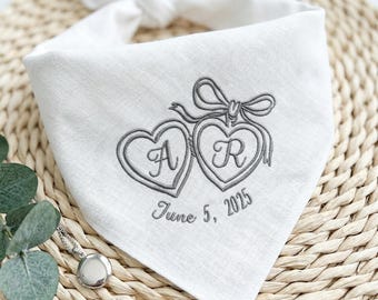 Custom Embroidered Dog Bandana with Initials - Personalized Wedding Collar for Puppy - Pet Engagement Proposal - Dog of Honor Scarf