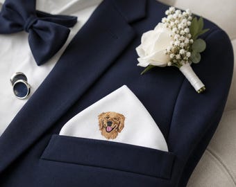 Personalized Golden Retriever Dog Pocket Square - Custom Embroidered Groom Wedding Gift - Handkerchief Gift for Dog Dad - Wedding Keepsake