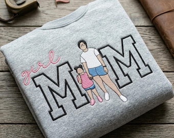 Girl Mama Embroidered Picture Sweatshirt - Custom Mama Portrait From Photo Sweatshirt - Minimalist Girl Mamas Club - Birthday Momma Outfit