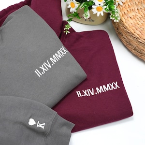 Anniversary Date Hoodie - Embroidered Roman Numeral Sweatshirt - Matching Hoodie or Sweatshirt - Couple Shirt Valentines Day Wedding Gift