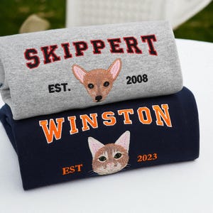 Custom Embroidered Pet Sweatshirts for Couples or Besties - Matching Couple Hoodies - Custom Dog or Cat Face Sweatshirt -Portrait From Photo