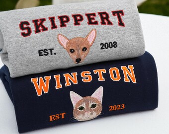Custom Embroidered Pet Sweatshirts for Couples or Besties - Matching Couple Hoodies - Custom Dog or Cat Face Sweatshirt -Portrait From Photo