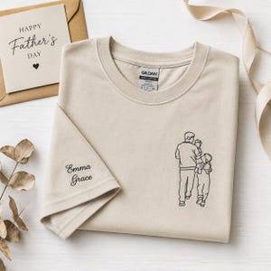 Camiseta com retrato bordado do pai, Camiseta com foto do pai, Camiseta para o Dia dos Pais, Camisetas personalizadas com fotos para o Dia dos Pais, Presentes personalizados para novos papais imagem 4