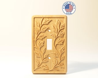 Solid Maple Single-Gang Toggle Switch Cover - Leaf Pattern (Updated Style) - Made in the USA