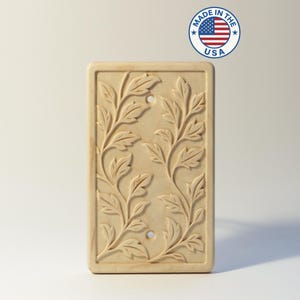 Solid Maple 1-Gang Blank Wall Plate - Leaf Pattern (Updated Style) - Made in the USA