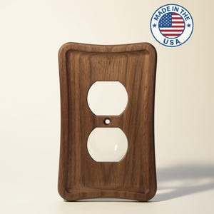 Black Walnut Duplex Receptacle Cover - Mid-Century Modern Streamlined Design - Handcrafted in the USA