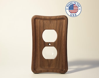 Black Walnut Duplex Receptacle Cover - Mid-Century Modern Streamlined Design - Handcrafted in the USA