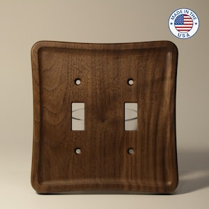 Black Walnut 2-Gang Toggle Switch Cover - Mid-Century Modern Streamlined Design - Uniform Heartwood - Handcrafted in the USA