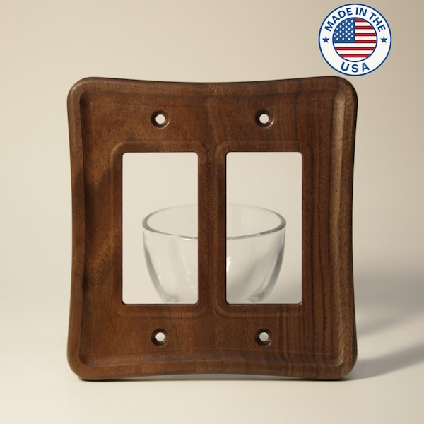 Black Walnut 2-Gang Rocker/Decora Switch Cover - Mid-Century Modern Streamlined Design - Handcrafted in the USA