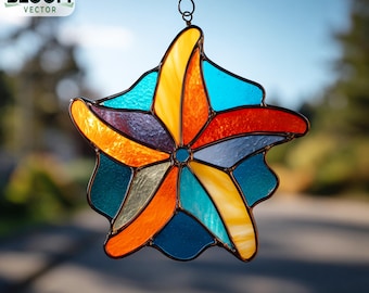 Vetrata con motivo a stella marina, acchiappasole a forma di stella marina, vetrata con animali marini, arredamento per la casa, arte murale, fatta a mano.