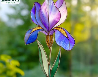 Gebrandschilderd glaspatroon irisbloem: doe-het-zelfdecoratie (pdf-patroon), zonnevanger, kunst aan de muur.