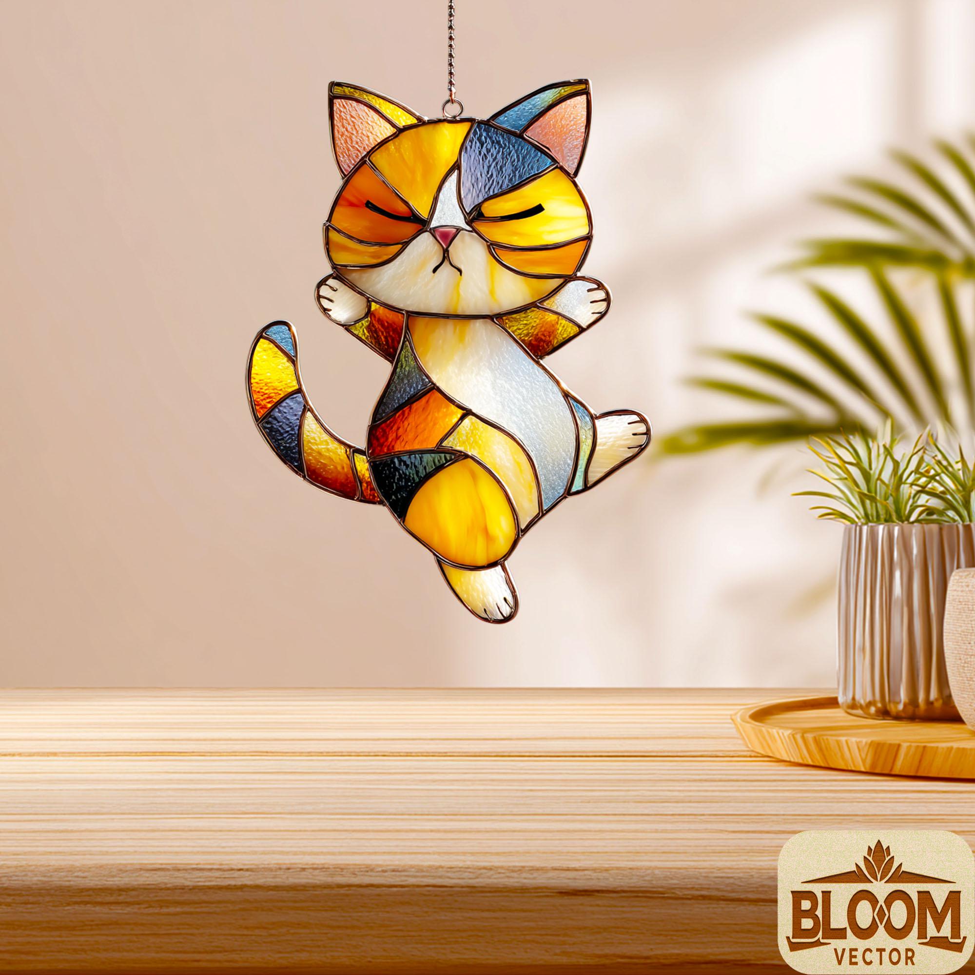 Cute Cat Stained Glass Pattern: DIY Home Decor (PDF & PNG Files ...