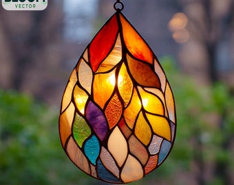 Modello PDF per vetrate colorate con foglie cadenti / Modello acchiappasole con foglie / Design fai da te per vetrate colorate / Download immediato