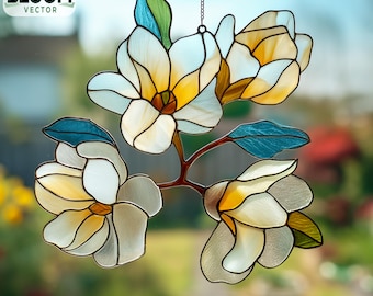 Magnolia Stained Glass Suncatcher Pattern: DIY Home Decor (PDF Pattern) Wall art