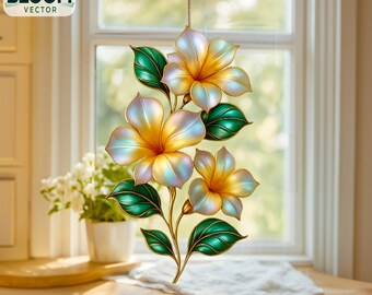 Plumeria Stained Glass Pattern: DIY Floral Home Decor (PDF Pattern