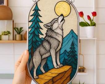 Gebrandschilderd glaspatroon wolf: doe-het-zelf interieur (pdf- en png-bestanden)