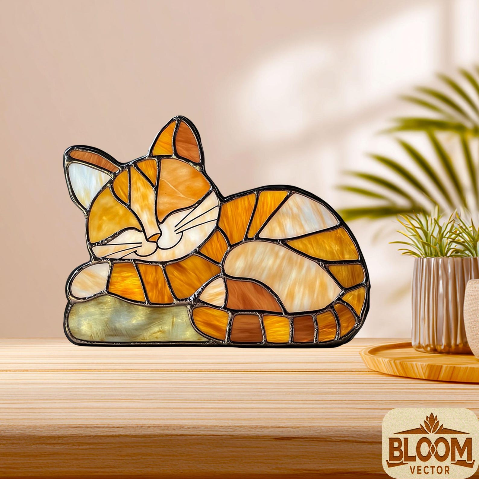 Sleeping Cat Stained Glass Pattern: DIY Home Decor (PDF & PNG Files ...