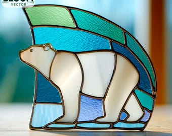 Polar Bear Stained Glass Pattern: DIY Home Decor (PDF & PNG Files) Suncatcher, Handmade.