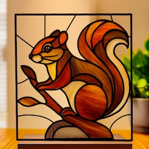 Padrão de Vitral de Esquilo: Decoração DIY para Casa (Padrão em PDF, Arquivos PNG)