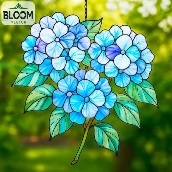 Hydrangea Stained Glass Pattern: DIY Suncatcher, Home Decor (PDF