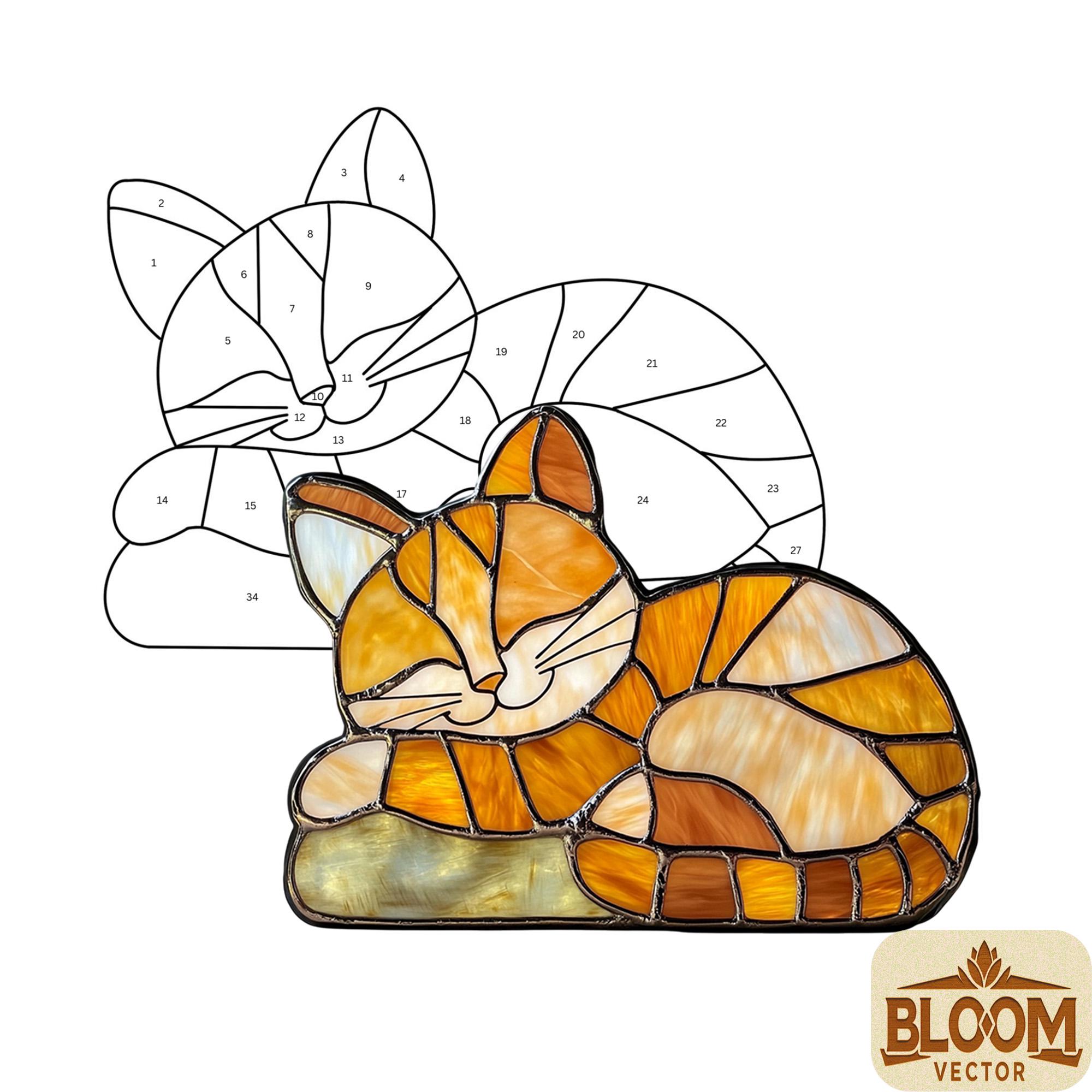 Sleeping Cat Stained Glass Pattern: DIY Home Decor (PDF & PNG Files ...