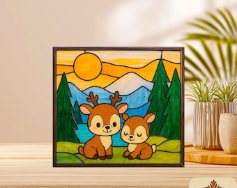 Deer Stained Glass Pattern: DIY Home Decor (PDF & PNG), Suncatcher, Wall art