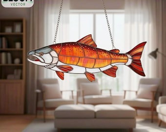 Motivo per vetrate colorate color salmone: decorazioni fai da te per la casa (modello PDF, file PNG), acchiappasole, decorazioni murali.