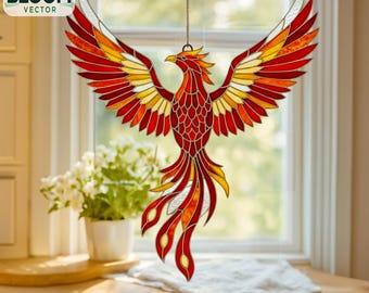 Phoenix Stained Glass Pattern: DIY Home Decor (PDF & PNG Files)