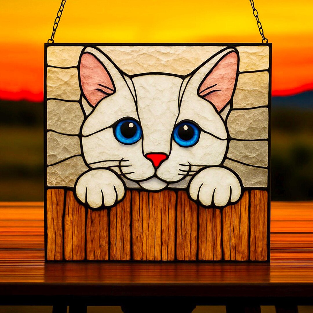 Cat Stained Glass Pattern: Kitten Suncatcher, DIY Home Decor (PDF ...