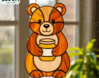 Gebrandschilderd glaspatroon beer: doe-het-zelf zonnevanger, kinderkamerdecoratie (pdf-patroon)