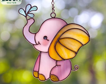 Baby Elephant Stained Glass Pattern PDF | Elephant Suncatcher Template | DIY Stained Glass Design | Instant Download