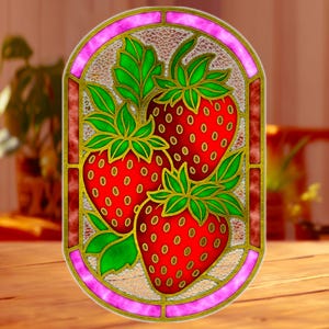Strawberry Stained Glass Pattern, Fruit Stained Glass Pattern, Diy Stained Glass Pattern, Home Decor Glass.