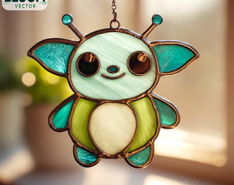 Modello di vetrata aliena in PDF / Modello di acchiappasole alieno / Progetto di vetrata fai da te / Download immediato