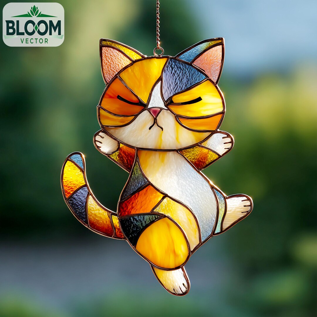 Cute Cat Stained Glass Pattern: DIY Home Decor (PDF & PNG Files ...