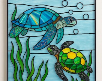 Turtle Stained Glass Pattern PDF | Sea Turtle Suncatcher Template | DIY Stained Glass Design | Instant Download
