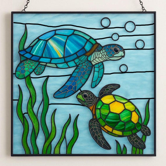 Turtle Stained Glass Pattern PDF | Sea Turtle Suncatcher Template | DIY Stained Glass Design | Instant Download