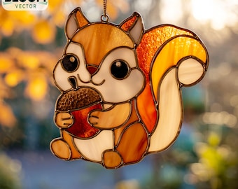 Patroon van gebrandschilderd glas Chibi-eekhoorn: doe-het-zelfdecoratie (pdf-patroon, png-bestanden) digitale download.