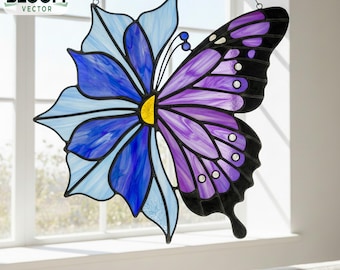 Butterfly Flower Stained Glass Pattern PDF | Butterfly Suncatcher Template | DIY Stained Glass Design | Instant Download