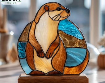 Patrón de vitral de nutria: Decoración para el hogar DIY (archivos PDF y PNG) Atrapasol, Arte de pared.