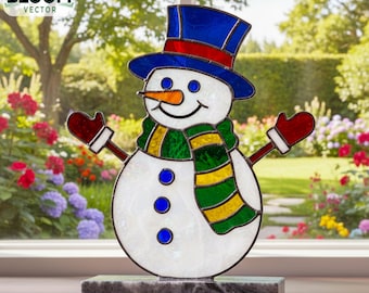 雪だるまステンドグラス模様、雪だるまサンキャッチャー、かわいい