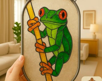 カエルのステンドグラスの模様：DIYホームデコレーション（PDFおよびPNGファイル）