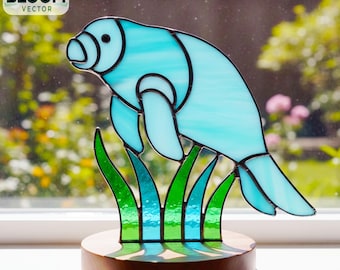 Manatee Stained Glass Pattern PDF | Manatee Suncatcher Template | DIY Stained Glass Design | Instant Download