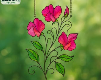Sweet Pea Stained Glass Pattern: DIY Suncatcher, Home Decor (PDF Pattern), Wall art