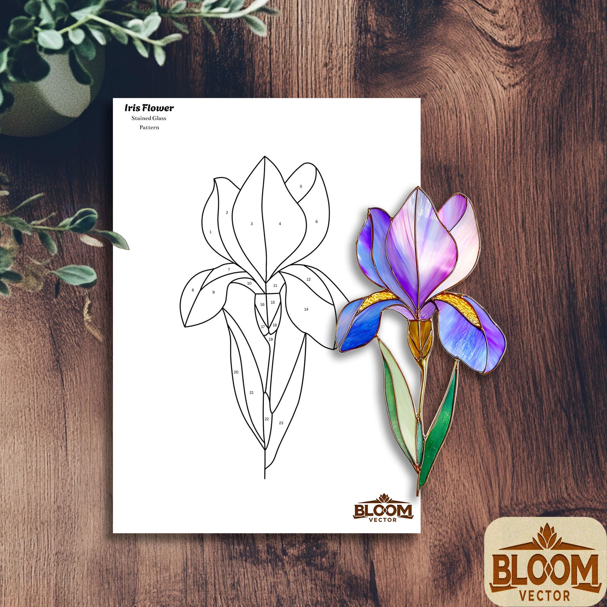 Iris Flower Stained Glass Pattern: DIY Home Decor (PDF Pattern ...