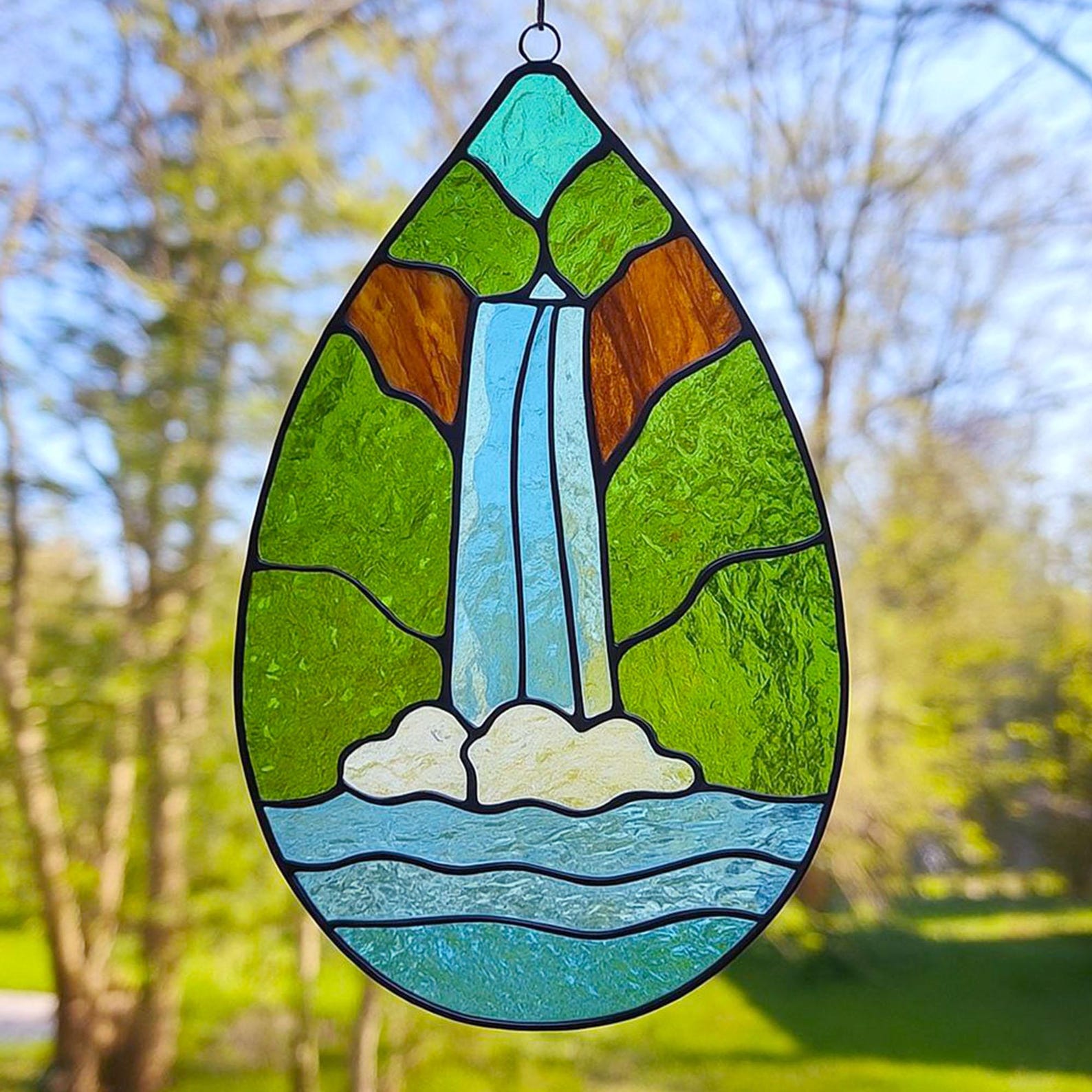 Waterfall Stained Glass Pattern: DIY Nature Window Decor (PDF Download ...