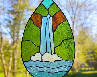 Waterfall Stained Glass Pattern: DIY Nature Window Decor (PDF Download)