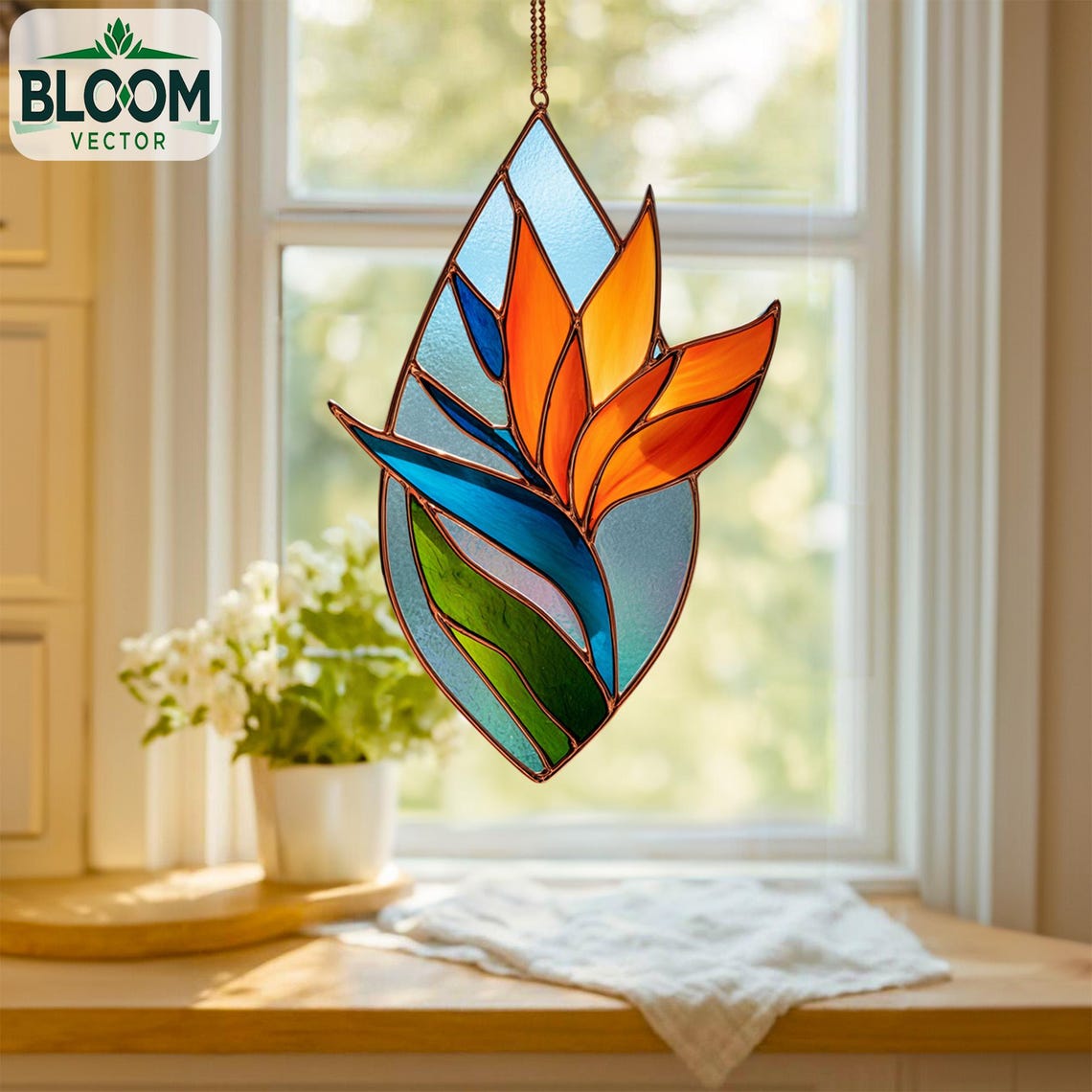 Bird of Paradise Flower Stained Glass Pattern: DIY Floral Window Art ...